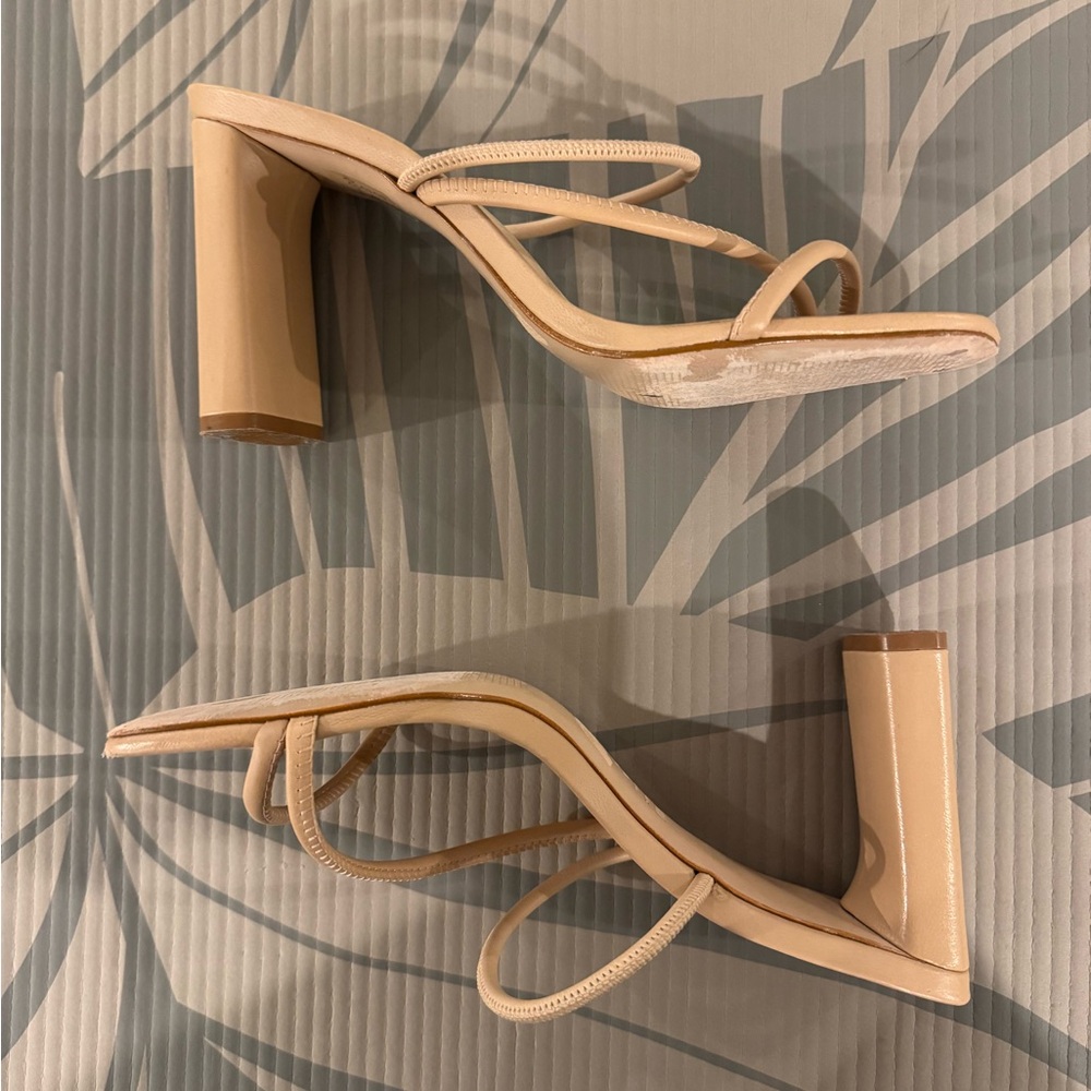 SCHUTZ Beige Chessie Block Heel Slip On Leather Heeled Sandal Size 10